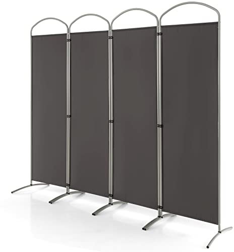 COSTWAY 4/6 Panel Folding Room Divider, Freestanding Wall Privacy Screen Protector, Paravent Partition Separator for Living Room, Bedroom and Office (Grey, 4 Panel: 221 x 188cm)