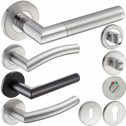 Stahlia Türbeschlag Edelstahl Drückergarnitur EMILIA rund Zimmertür Türgriff |PZ - Profilzylinder | schwarz matt | Türklinke für Türstärke 20 – 47 mm | Befestigungsmaterial