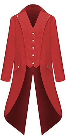 Herren Mantel Mittelalter Locker Longsleeve Bedruckte Einfarbig Gothic Frock Mantel Vintage Vintage Erwachsene Festival Frack Neuartige Langarm Fasching Lässig Shirt Blusenshirt（M，2-Red