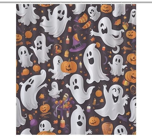 NHSY Tenda da doccia per Halloween, fantasma, zucca, gatto nero, pipistrello, ragno, tenda da doccia per bambini