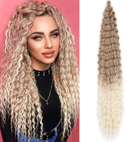 Dsoar Deep Twist Virkat Hår Vattenvåg Twist Hårbuntar Syntetisk Lockig Fläta Hårförlängning Ombre Kinky Curl Fläta Hårstycke, 30 Inch 3 Förpackningar