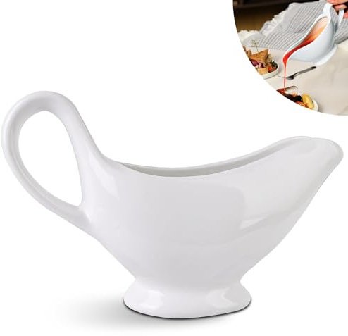 Nizirioo - Saldera de porcelana (310 ml, bote de salsa con asa, contenedor para aderezos, crema, caldo de leche, diseño elegante, gran asa
