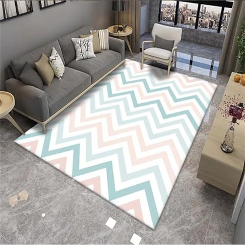 Kunsen Teppich Industrial Geometrisches, Schlichtes, modisches Wohnzimmer in Blau Dekoration Rosa Flickenteppich kinderzimmer teppiche mädchen200X300CM