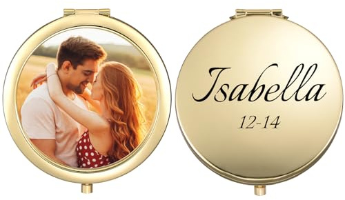 SPETYORT Personalisiert Taschenspiegel klappbar, Reise-Make-up-Spiegel, Schminkspiegel mit individueller Namensgravur, Geldbörsenspiegel, personalisierte Geschenke für Frauen