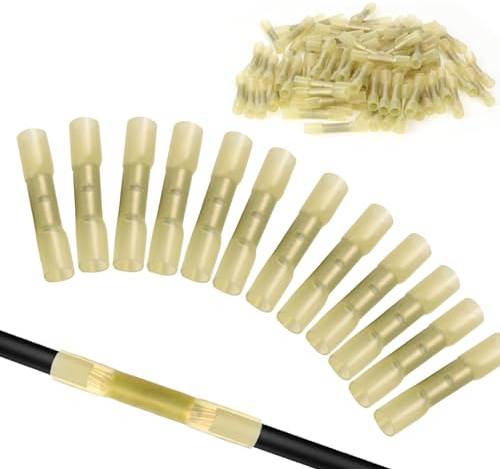 Okaywork 50 Stück Quetschverbinder, Kabelverbinder Wasserdicht 20-22 AWG Stoßverbinder, Gelb Posaune Kabelverbinder Kfz Schrumpfverbinder Stossverbinder Crimpverbinder