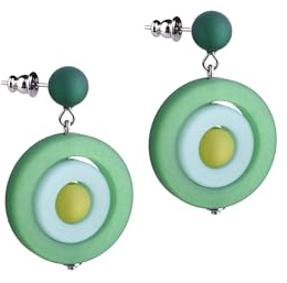 Adi Modeschmuck ausgefallener Polaris Ohrring 'Lia', Ohrstecker mit kreisrunden Anhängern in attraktiven Farbgebungen, ca 4cm lang, handgefertigt in Berlin (Grüntöne mit Aqua)