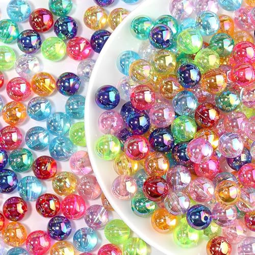 350 Stück Acrylperlen Bunte Perlen zum Auffädeln 10mm Bastelperlen Perlen Armbänder Selber Machen für DIY Schmuckherstellung, Armbänder, Halsketten Basteln