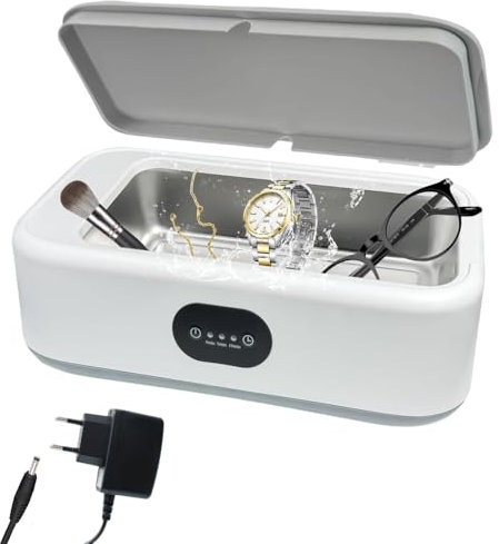 Nettoyeur à ultrasons, 49KHZ Machine à laver pour lunettes, machine de nettoyage, avec 3 modes pour bijoux, montres, boucles d'oreilles, bagues, colliers, Plastique