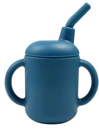 Silicone Baby Sippy Cup – 120ml Anti-Leak Straw Cup, BPA-Free, Easy Grip Toddler Training Cup for Babies, Teething Infants, and Kids – Dishwasher Safe, Microwave Safe, and Freezer Friendly, Blue