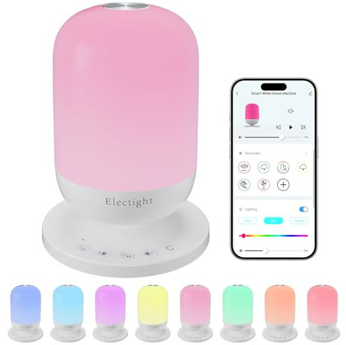 Electight White Noise Machine Night Light, Mothers Day Gifts Sound Machine, 34 Soothing Sleep Sounds App Control, 7 Colors/Timer, White Noise Sound Machine for Adult, Baby, Nursery(Wi-Fi App Control)