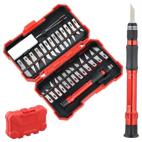 Wisebom 29 Stück Skalpell Set mit Ersatzklingen, Carving Craft Messer Bastelmesser mit Nachfüllklingen Cuttermesser Hobbymesser Schnitzmesser für DIY Art Work, Skulptur (Rot)