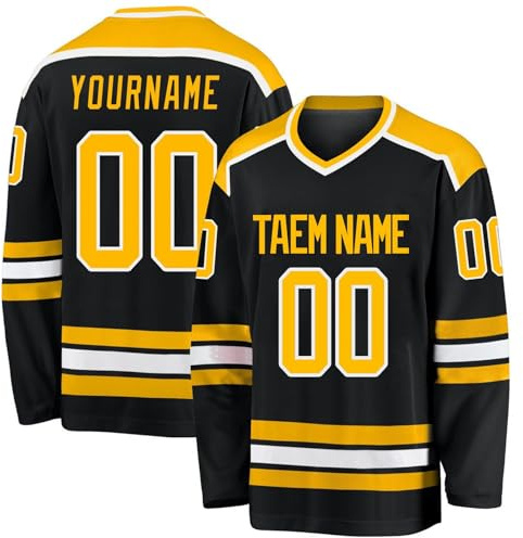 Maillot de Hockey Personnalisé Concevez Votre Shirt de Hockey Personnalisé avec Votre Nom/équipe/Numéro à Col en V Maillots de Joueur de Hockey sur Glace Hommes Manches Longues(#09)