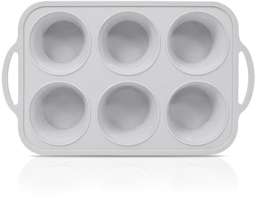 Vnray Jumbo Silicone Muffin Pan with Metal Frame, Non Stick Silicone Cupcake Pan with Handles 6 Cup, BPA Free Silicon Muffin Tin Tray Extra Large for baking, egg bites, Cupcake Mold Light Grey
