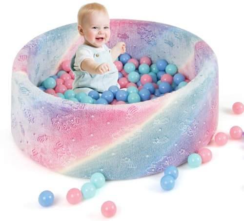 DREAMADE Bällebad Baby, 86 X 30cm Bällepool mit leuchtenden Mustern & 200 bunten Bällen, Bällegrube aus Flanellstoff & Schaumstoff mit abnehmbarem Bezug, für Kinder ab 1 Jahr (Bunt)