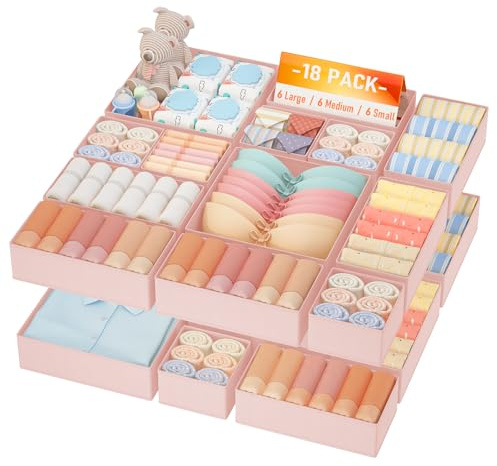 Homsorout Schubladenorganisatoren Faltbare Box – 18 Stück Stoff Schubladenteiler Kleiderschrank Aufbewahrung Organizer Ziehwürfel für Kleidung, Socken, Unterwäsche, Krawatten, Truhe - Rosa