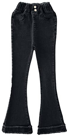 OBiQuzz häftig tjej hög elastisk midja flare smala ben byxor lediga långa bell-buttom-jeans leggings barn, svart, 6-7 år