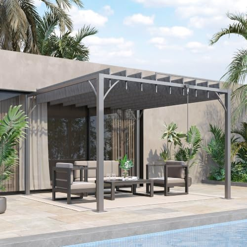 Outsunny Pergola Bioclimatique 3x3m, Aluminium et Acier, Gris | Tonnelle de Jardin, Toit à Lames Orientables 0-135°, Abri Terrasse Grande, UV50+, 8 Vis d'Expansion