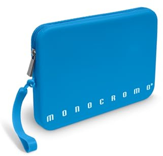 Pigna, Pochette Bustina in morbido Silicone,Monocromo FLUO,con manico,cerniera,Colore Azzurro,Confezione 1 pezzo