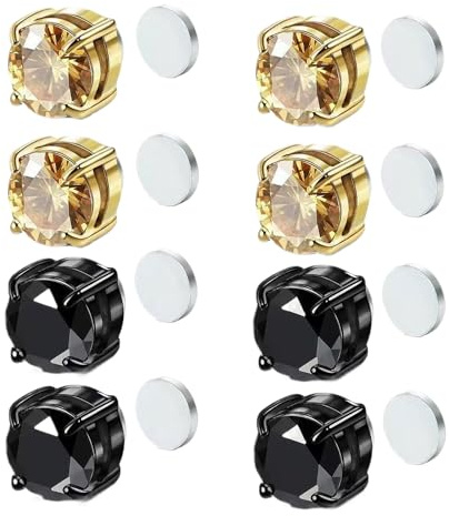Minimalistiska magnetörhängen för kvinnor män unisex rostfritt stål rund kubisk zirkon icke-piercat örhänge liten diamantklämma på tragus sovande falska öron knopp smycken gåvor 8 mm, En storlek
