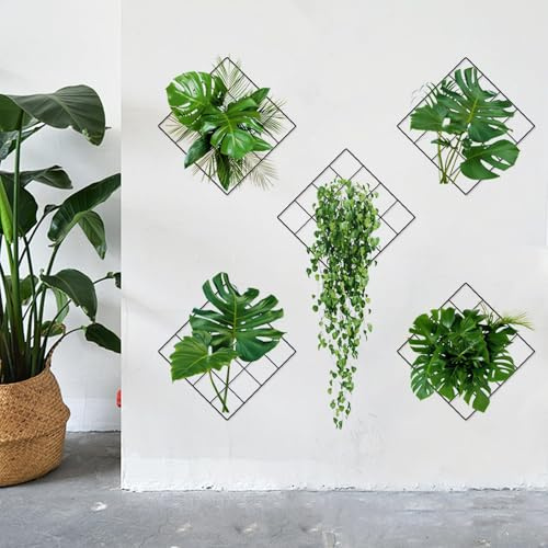 HASLED 2 Pièces Autocollant Mural 3D Plantes, Décoration Végétale en PVC avec 6 Motifs, Stickers Muraux pour Salon et Chambre