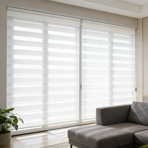 Store Jour Nuit sans Perçage 35 x 140 cm Facile à Montage, Double Tissu, Protection de Privée pour Fenêtre Ou Porte Lot de 1 Store Enrouleur Jour Nuit pour Chambre, Salon, Blanc