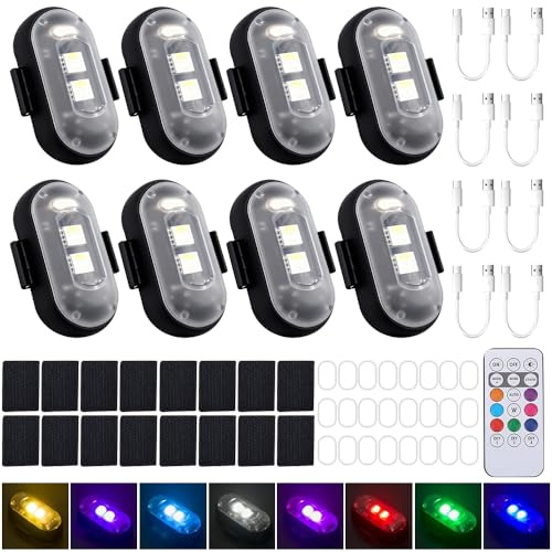 8 PCS LED Drone Strobe Lights, SGZIOO Wireless Led Lights for Drone with Remote Control, 8 Colors, USB Charging, Anti-Collision Drone Strobe Light, Waterproof Mini Led Lights for Drone