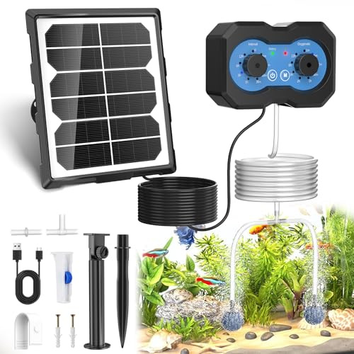 Forever Speed Aeratore solare per laghetto con batteria, ricaricabile, pompa di ossigeno solare per stagno, acquario, pesca, pompa di ossigeno solare USB doppia, 65 modalità regolabili