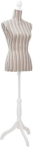 LoogCape dambyst skräddardocka byst torso mannequin linne med ränder justerbar höjd för modestudenter, designers, klädaffärer, perfekt för att presentera kläder