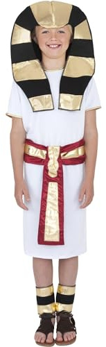 SMIFFYS Costume da Egizio, bianco con tunica, cintura, copricapo e cavigliere