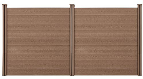 neu.holz WPC Gartenzaun mit Pfosten 183x357cm Braun Sichtschutz Windschutz Lamellenzaun Zaun