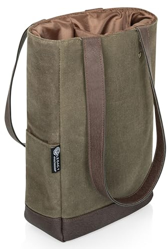 Legacy - a Picnic Time Brand, 2-Bottle Insulated Wine Bag, Distressed Waxed Canvas Wine Tote Bag, Wine Gift Bag