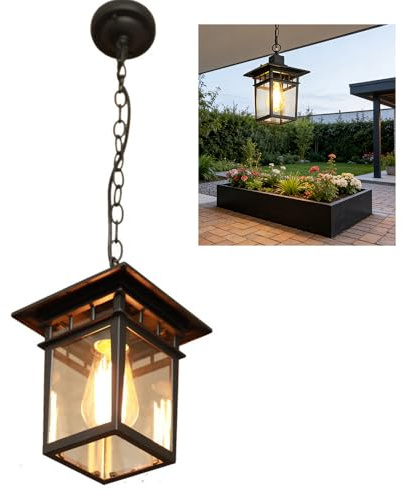 Chao Zan Schwarz Outdoor Höhenverstellbar Pendellampe Retro Deckenleuchte Hängeleuchte Wasserdichter Aluminium Glas Pendelleuchte für Garten Eingang Flur Balkon Pavillon Villa Trauben Rahmen E27