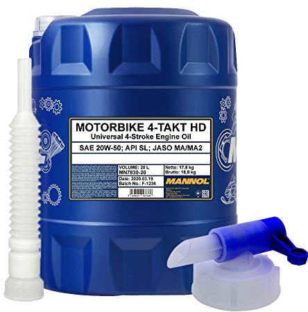 MANNOL 20 Liter, 7830 20W-50 4-TAKT Harley Öl + Ausgießer + Zafhahn