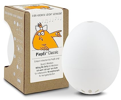 PiepEi Classic Weiß - Singende Eieruhr zum Mitkochen - Eierkocher | Zusammen mit den Eiern kochen: Spielt für weich, mittel & hart eine Melodie - Lustiger & funktionaler Eggtimer - Musik Kochei