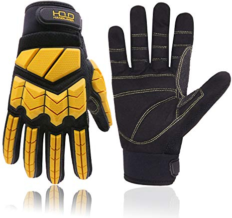 Gants de travail anti-vibrations, gants de travail rembourrés SBR pour homme, protection contre les impacts (taille M, jaune)