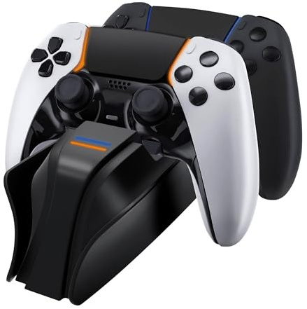 snakebyte PS5 TWIN CHARGE 5 - PlayStation 5 Ladestation für DualSense PS5 Controller, 2 Std Fast Charging Schnellladung für Wireless Controller, Type-C Kabel, LED-Ladestatusanzeige, PS5 Design schwarz
