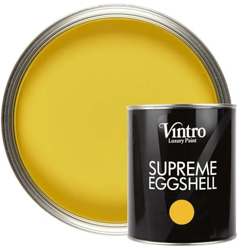 Vintro Paint | Yellow Eggshell Paint | for Walls | Wood | Trim | Satin Furniture Paint | 1 Litre (Sunflower - Yellow)