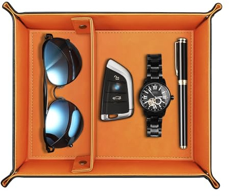 SITHON Organizer Ablage, Aufbewahrungsbox Abnehmbare 2 Fächer | Kunstleder Schlüsselschale Organizer Ablage Tablett Schale für Handy Schmuck Schlüssel Kleingeld Geldbörse Büroausstattung
