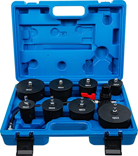 BGS 70339 | Turbolader-Ladeluft-System-Prüfkoffer-Satz | 9-tlg. | Ladeluftschläuche Innen-Ø 35 - 90 mm | Druckregler mit Manometer | Prüfadapter und Verschlusskappen
