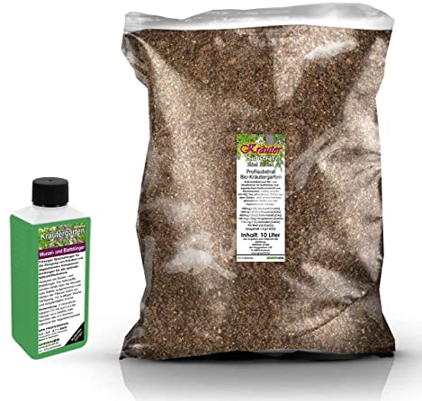 Umtopf - Set für Garten- und Küchenkräuter - bestehend aus 10 Liter Spezial - Substrat und darauf abgestimmten Flüssigdünger NPK Volldünger (für Kräuterpflanzen)