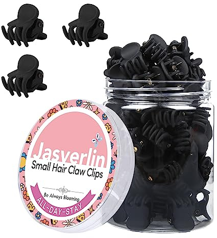 JASVERLIN Mattschwarze Kleine Haarspangen, Winzige Klammern, 50 Stück | Mini Haarklammern für Frauen Teenager, Rutschfeste Styling Krallenclips für Feines, Dünnes Haar, Perfekt für den Alltag