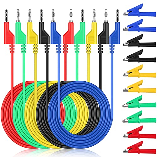 Multimeter Messleitungen, 5 Stück Messleitung Bananenstecker Krokodilklemmen, 4mm 5 Farben Bananenstecker mit 10 Stück Isolierte Krokodiklemmen, Banana Test Kabel für Multimeter Spannungsprüfer