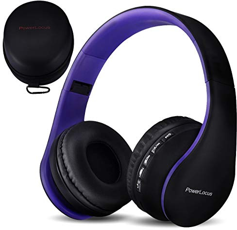 PowerLocus Bluetooth Headphones Over Ear, Foldable Wireless Headphones, Hi-Fi Stereo Headphone with Deep Bass, Micro SD/TF, FM Radio & Wired mode, Built-in Microphones, Soft Earmuffs for Phone/PC