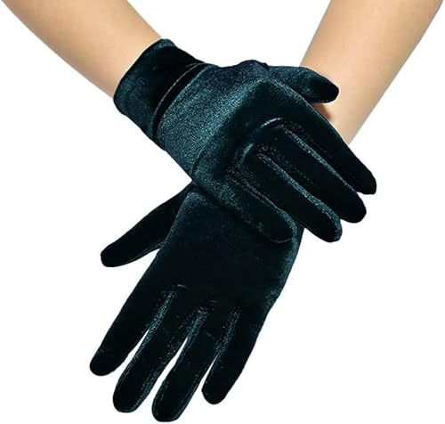 Damen Handschuhe Satin Classic Opera Fest Party Audrey Hepburn Handschuhe 1920er Stil Handschuhe Elastisch Erwachsene Größe für Damen Handgelenklange Kurze Samt Handschuhe Party Kostüm Handschuhe,Grün