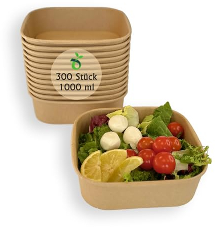 ECOPICNIC Bol carré en papier kraft 1000ml (300 pièces/carton), récipient à soupe jetable, vaisselle jetable écologique, récipient de soupe kraft