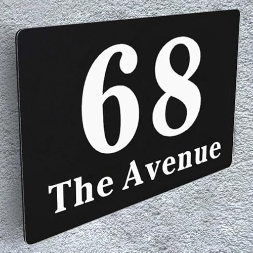 House Numbers Plaques, Door Number Plaques for Wall, House Signs for Outside, Houses Name Plaque, Personalised Front Door Signs, 195 x 130 MM, Composite Aluminium Black, for Gate Door Wall (Design 5)