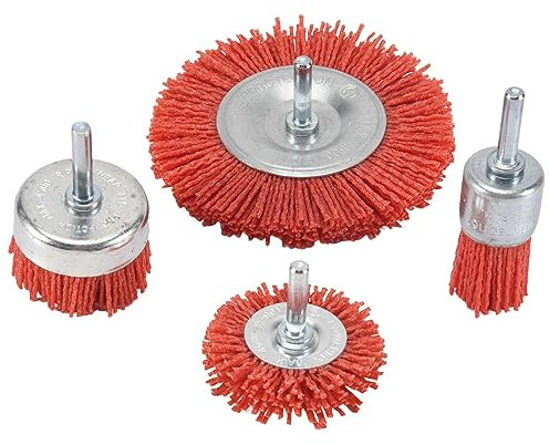 Lobamop Lot de 4 brosses abrasives en nylon pour perceuse avec tige 1/4