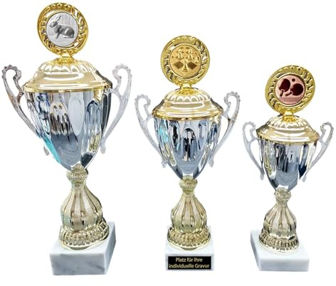 eberin – Metall Pokal Manuel Silber/Gold – Pokal, Trophäe, Award – mit oder ohne Gravur – in 3 Größen erhältlich