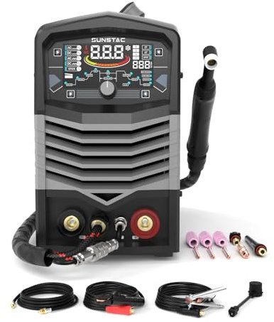 Sunstac 250A AC/DC Aluminum TIG Welder with Pulse, 110V/220V Dual Voltage TIG Welding Machine with DC TIG/AC TIG/Pulse TIG/SPOT TIG/Stick