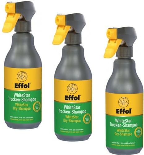 RL24 - Trocken-Shampoo WhiteStar – Pferdeshampoo – 3 x 500 ml (3er Set) | Haarewaschen ohne Wasser & spülen – entfernt Mist-, Urin- & Grasflecken – Mähnenshampoo für Pferde – Pferdepflege